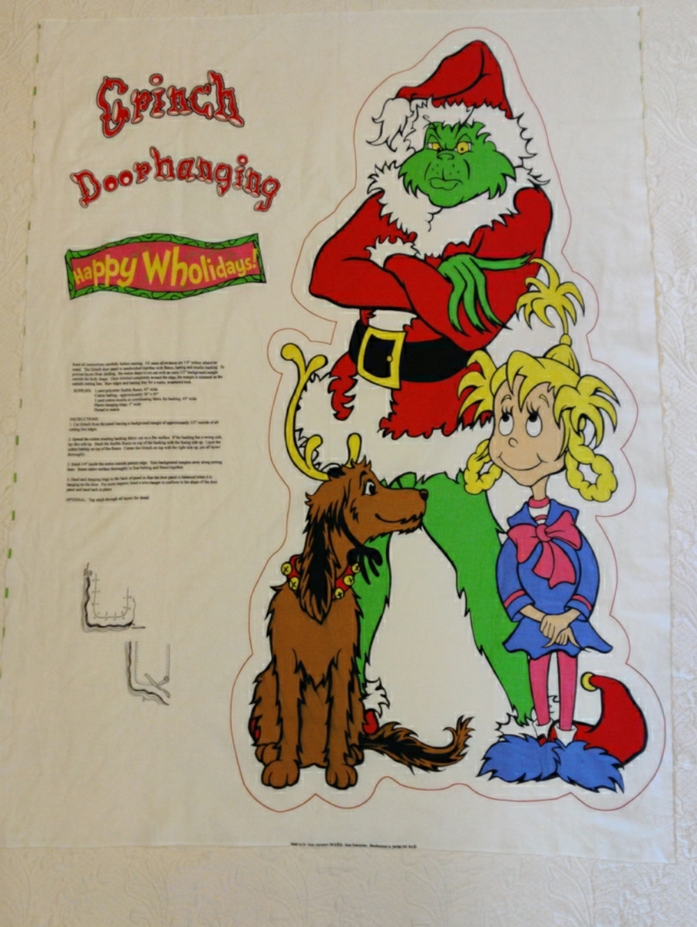 Grinch "Happy Wholidays!"  Hanging Door Sewing Panel 34" X 45" Christmas Craft
